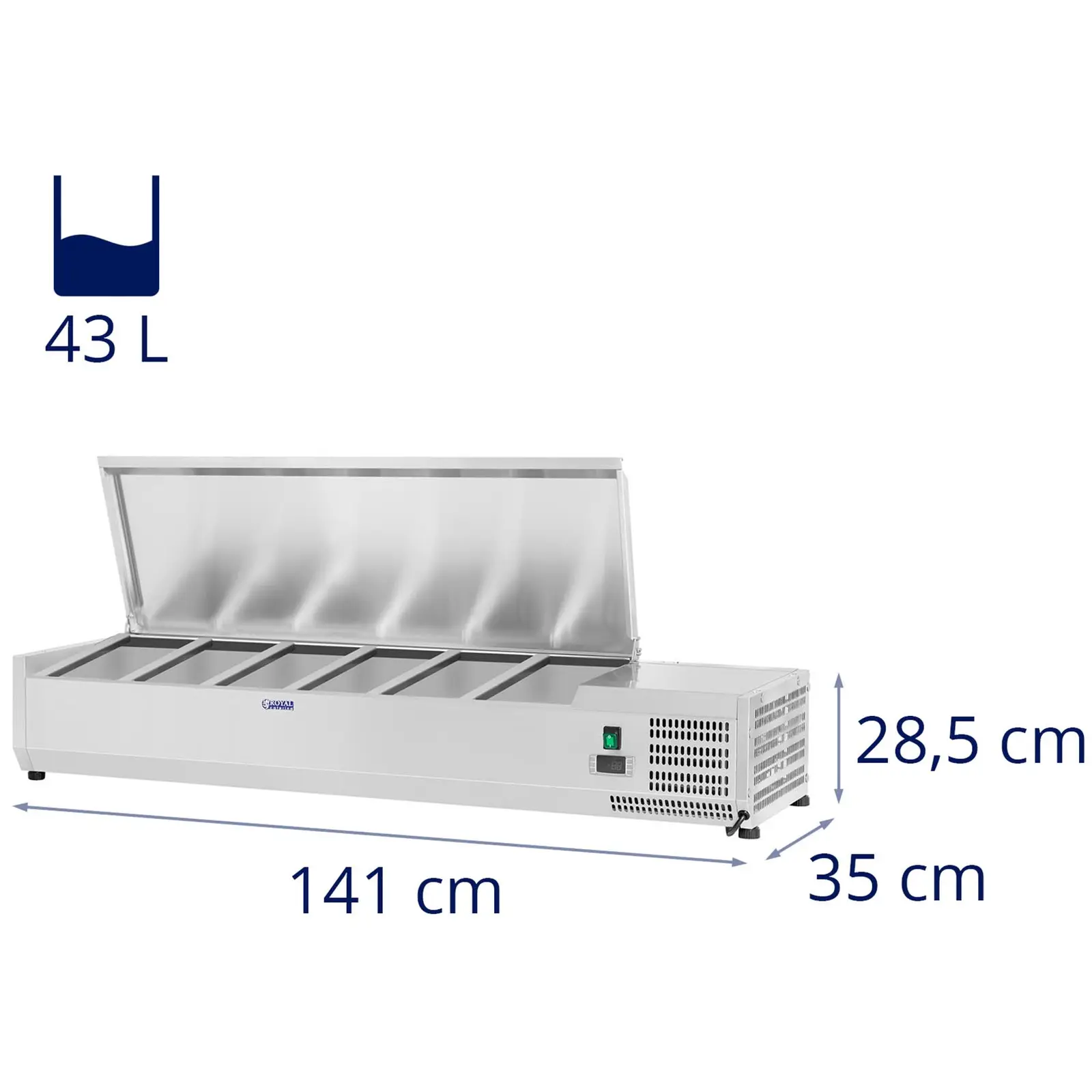 Kühlaufsatzvitrine - 140 x 33 cm - 6 GN 1/4 Behälter