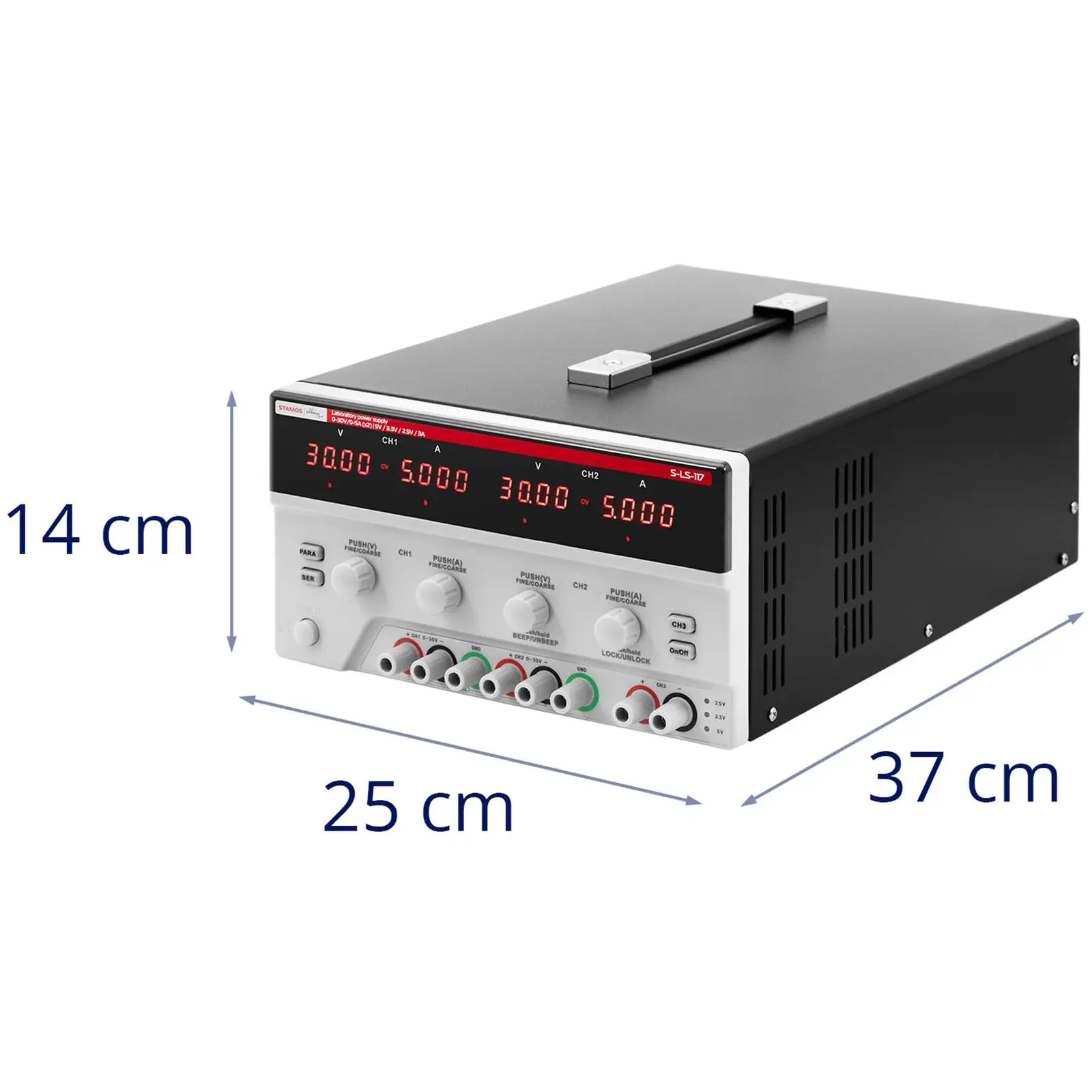 Labornetzgerät - 0 - 30 V - 0 - 5 A DC - 2x150 W - 5 Speicherplätze - LED-Anzeige - USB/RS232/LAN