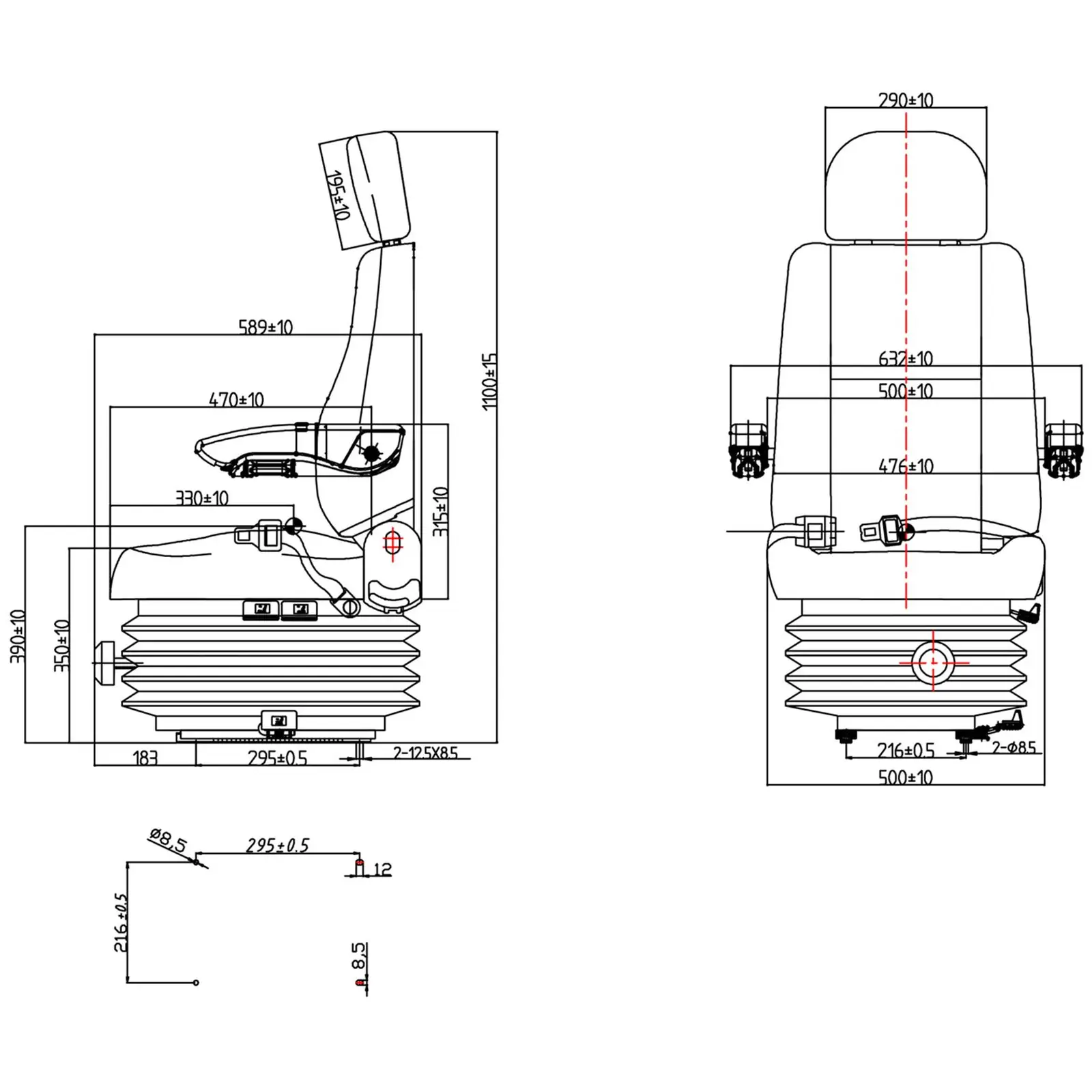 Traktorsitz - Schleppersitz - 52 x 50 cm - einstellbar - Federung