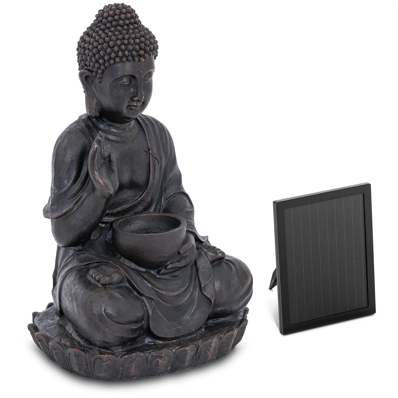 Solar Gartenbrunnen - grüßende Buddhafigur - LED-Beleuchtung