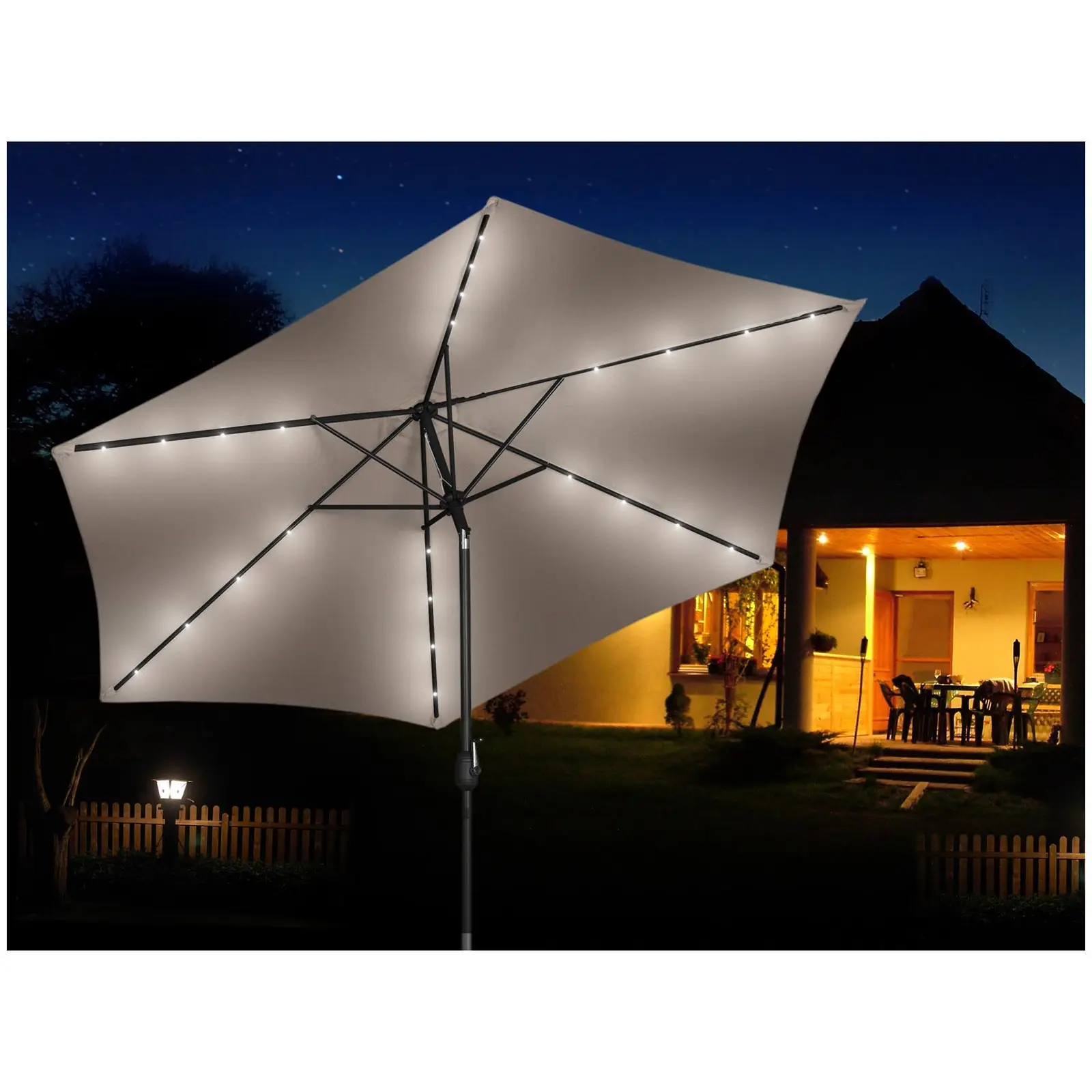 Sonnenschirm mit LED - creme - rund - Ø 300 cm - neigbar