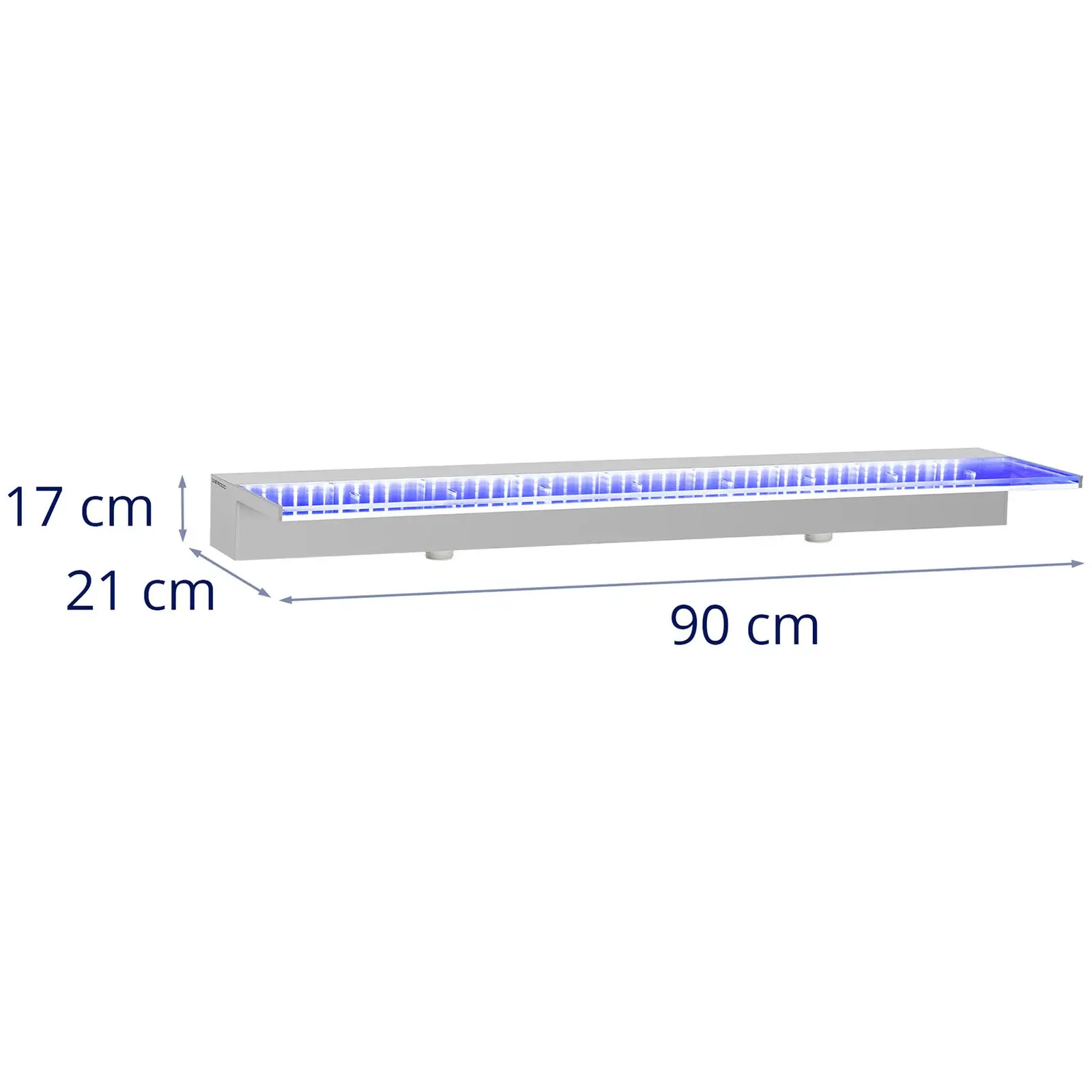 Schwalldusche - 90 cm - LED-Beleuchtung - Blau  - tiefer Wasserauslauf
