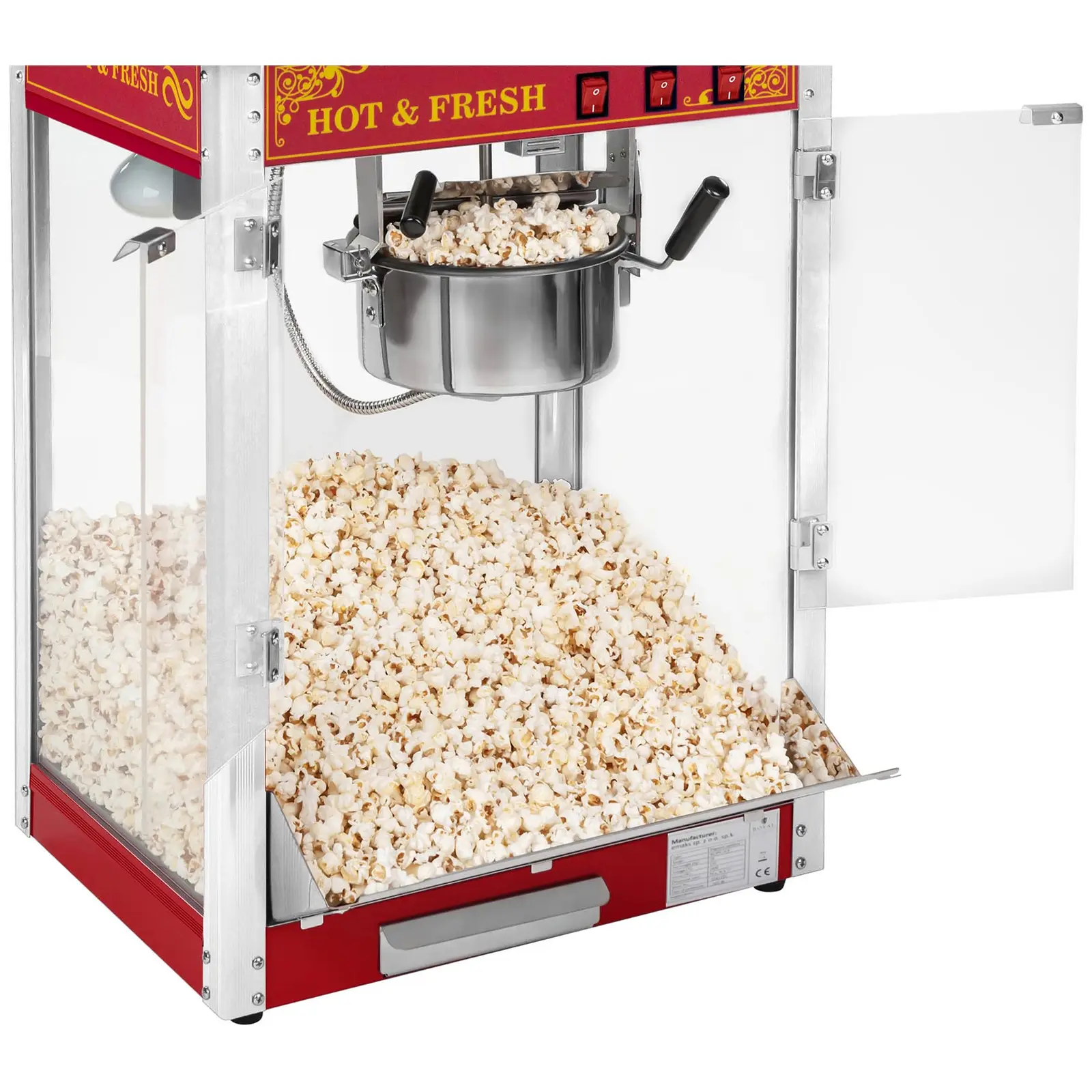 Popcornmaschine mit Wagen und LED-Beleuchtung - Retro-Design - rot